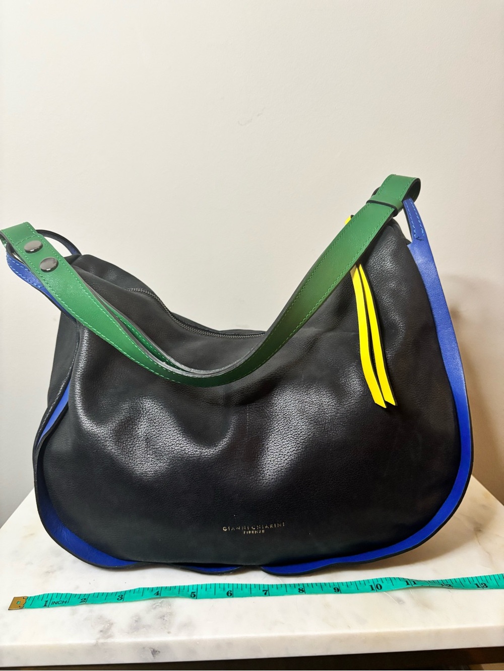 Gianni Chiarini Firenze Black Leather Hobo Green Blue Yellow accents